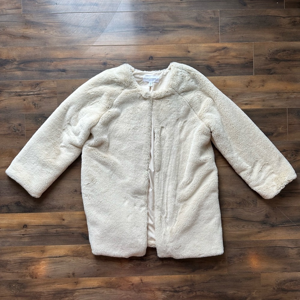 POPSUGAR Faux Fur Teddy Coat – Ivory/Cream | Size XL